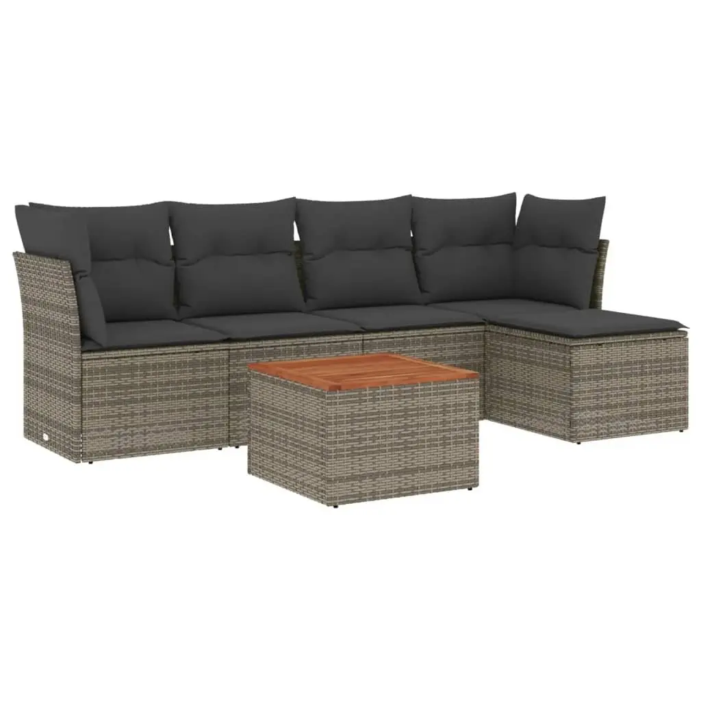 6 Piece Outdoor Garden Sofa Set Grey Poly Rattan