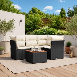 Sturdy 5 Piece Black Rattan Garden Sofa Set with Cushions
