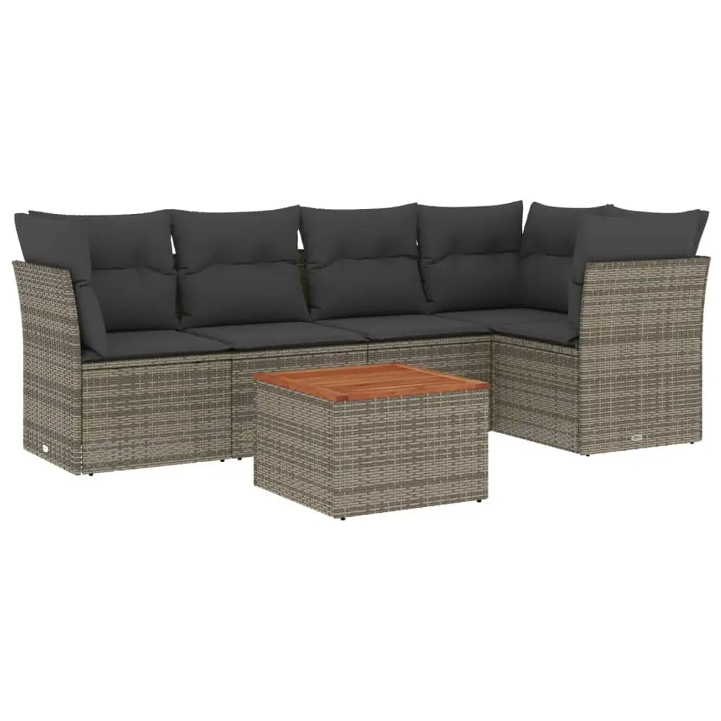 Garden Sofa Set PE Rattan 6 Piece Outdoor Patio Furniture Grey