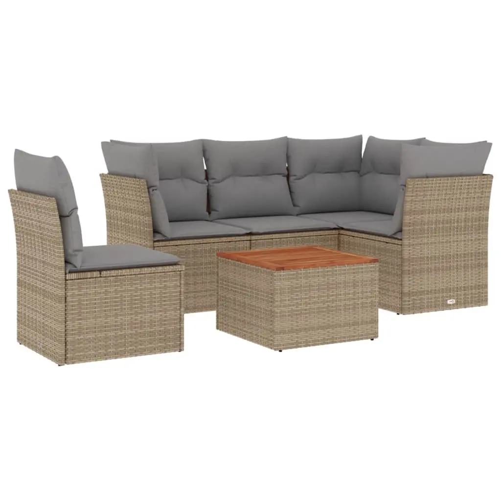 6 Piece Modular Beige Rattan Outdoor Sofa Set