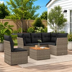 Grey Poly Rattan Garden Sofa Set with Acacia Wood Table