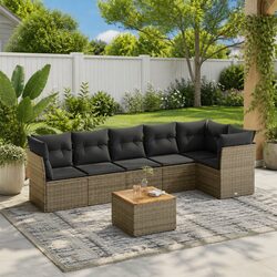 Modular 7 Piece Garden Sofa Set in Grey Poly Rattan