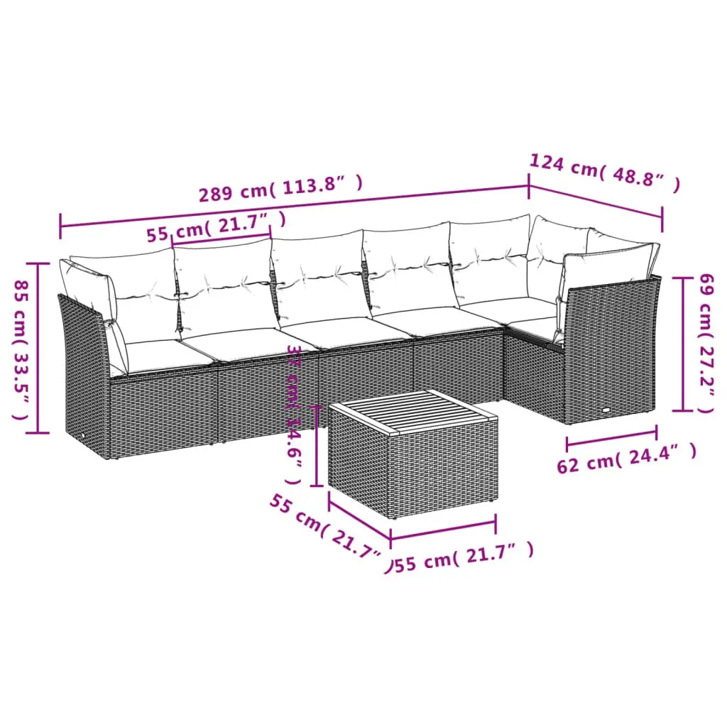 Modular 7 Piece Garden Sofa Set in Grey Poly Rattan