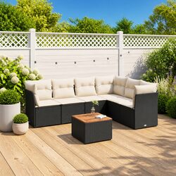 High-Quality 7 Piece Black Garden Sofa Set with Cushions