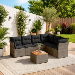 Sturdy 7 Piece Garden Sofa Set with Cushions in Grey