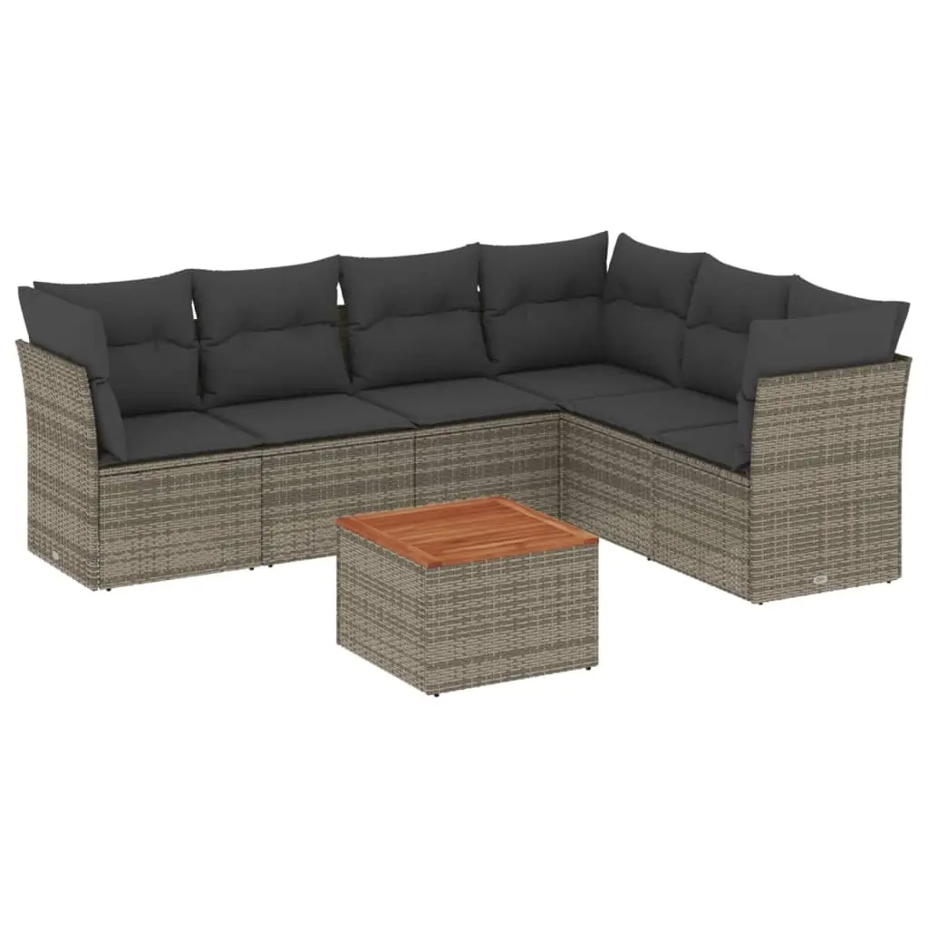 7 Piece Garden Sofa Set with Cushions in Grey
