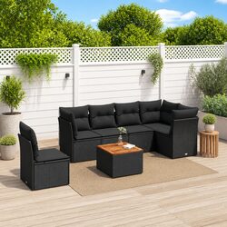 7-Piece Durable Garden Sofa Set with Cushions in Black
