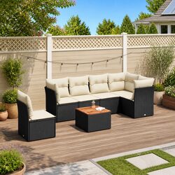Stylish 7 Piece Garden Sofa Set with Black Cushions