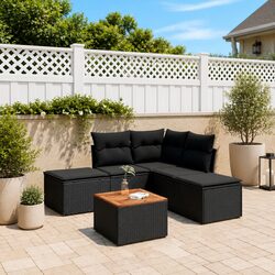6-Piece Modular Garden Sofa Set in Black Poly Rattan