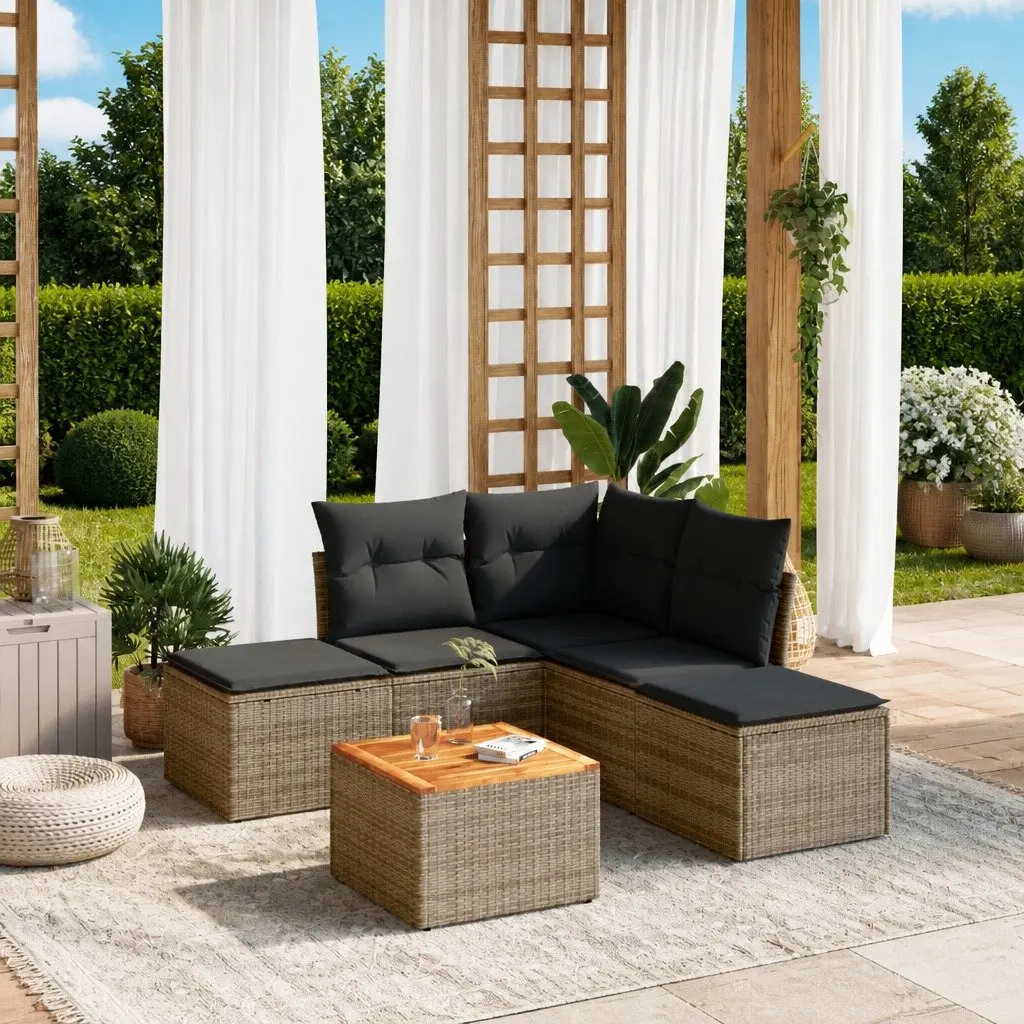 6 Piece Garden Sofa Set Grey Poly Rattan