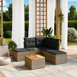 High-Quality 6 Piece Garden Sofa Set Grey Poly Rattan