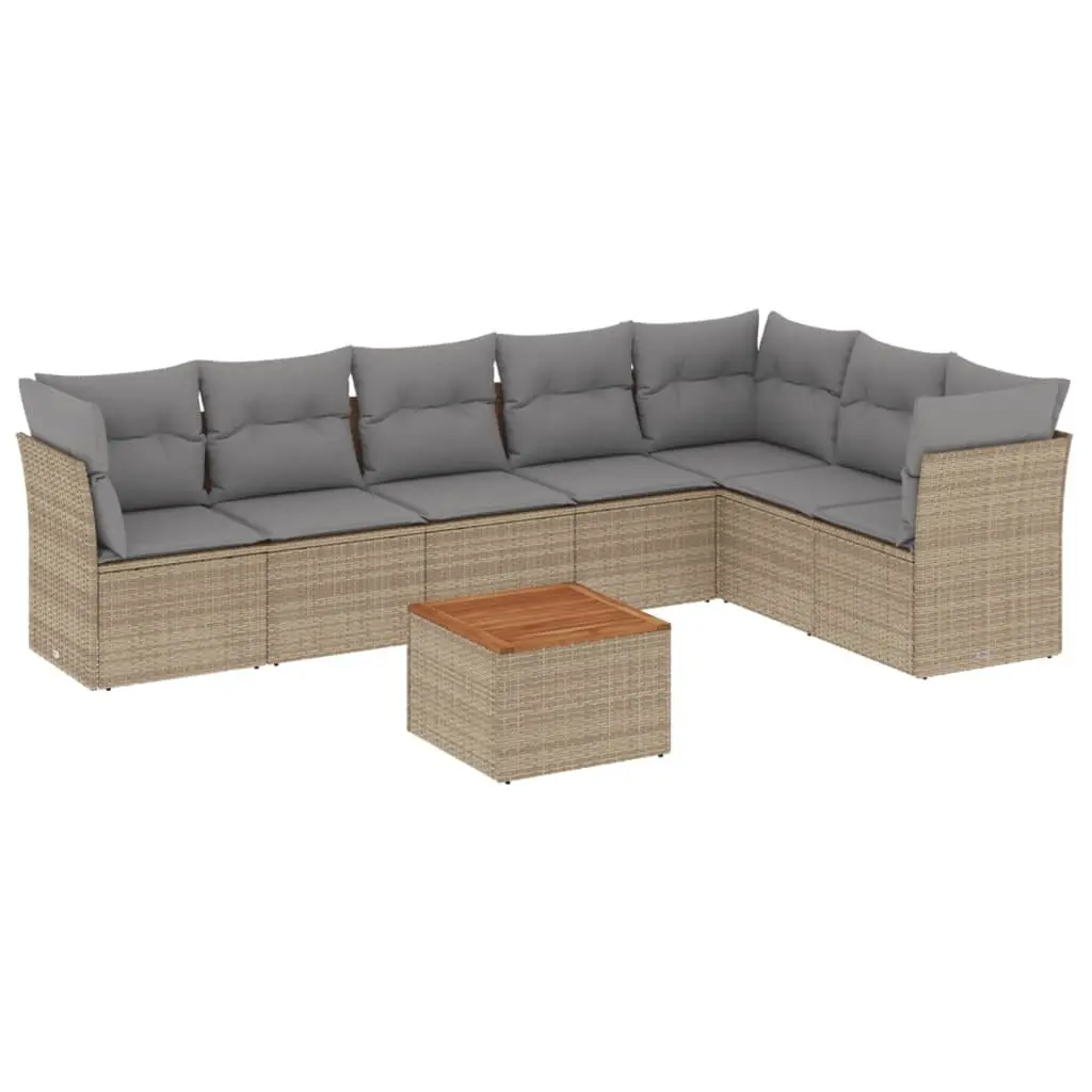 Garden Sofa Set PE Rattan 8 Piece Outdoor Patio Furniture Beige with Cushions