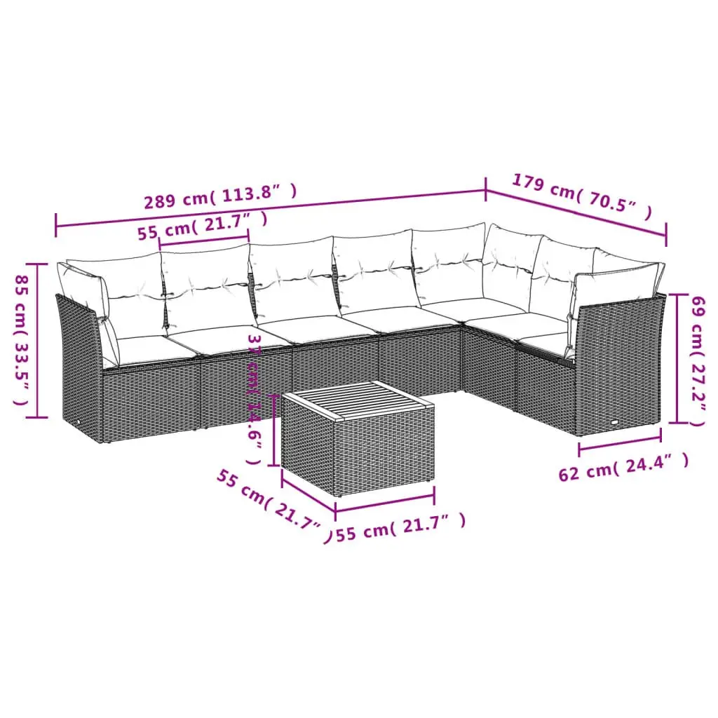 Garden Sofa Set PE Rattan 8 Piece Outdoor Patio Furniture Beige with Cushions