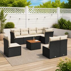 Durable 9-Piece Black Garden Sofa Set with Cushions
