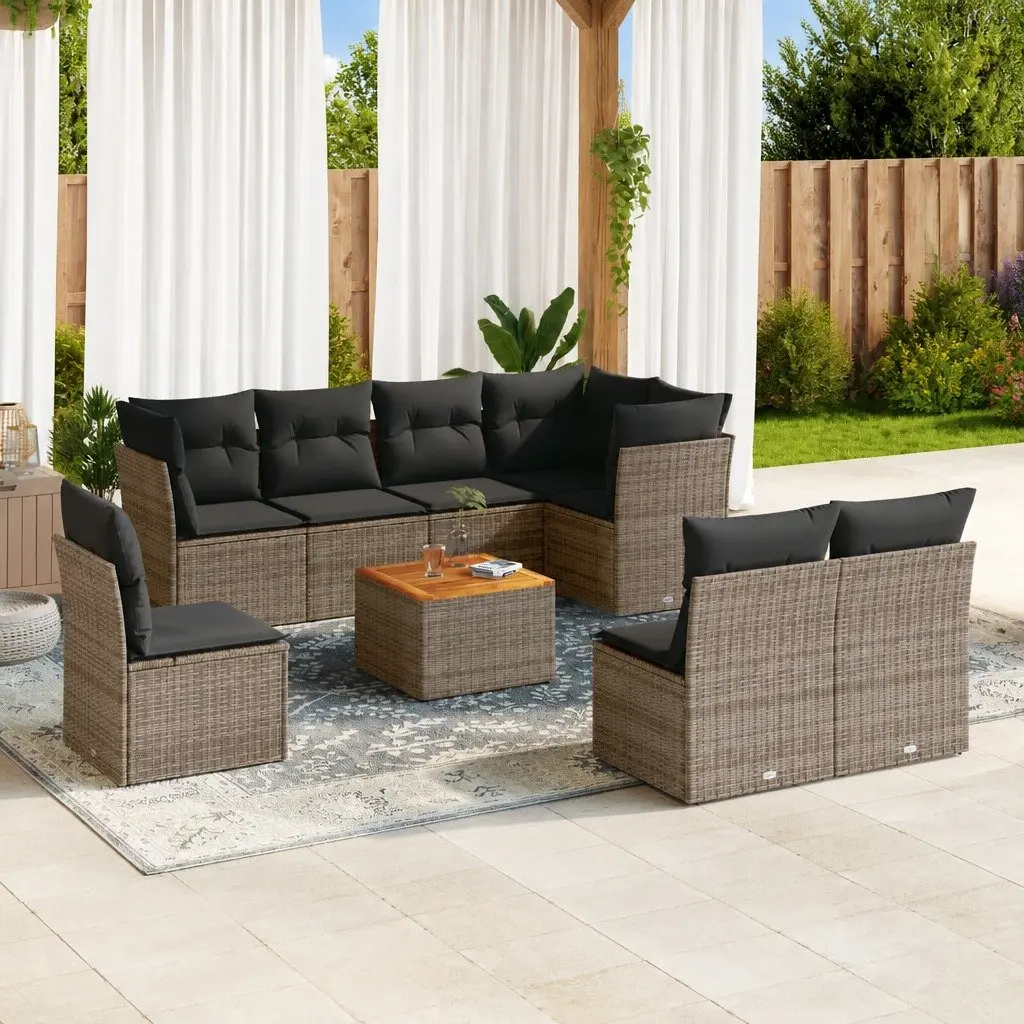 9-Piece Grey Garden Sofa Set with Cushions