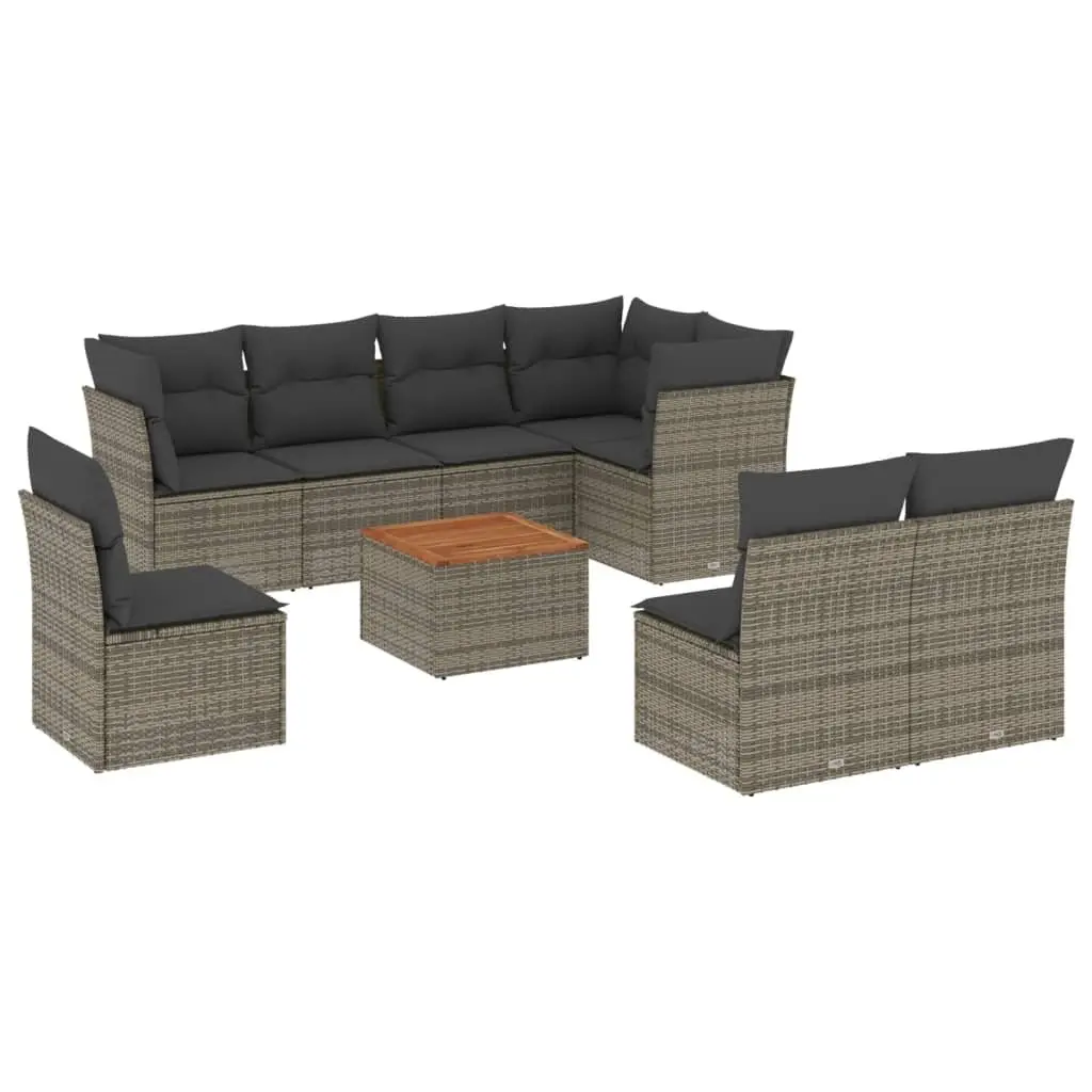 9-Piece Grey Garden Sofa Set with Cushions