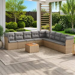 High-Quality 10 Piece Beige Garden Sofa Set with Cushions