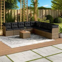 Modular Grey Poly Rattan Garden Sofa Set 10 Pieces