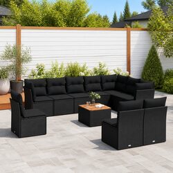 Durable 11-Piece Black Rattan Garden Sofa Set
