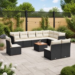 Black 11-Piece Outdoor Garden Sofa Set with Cushions