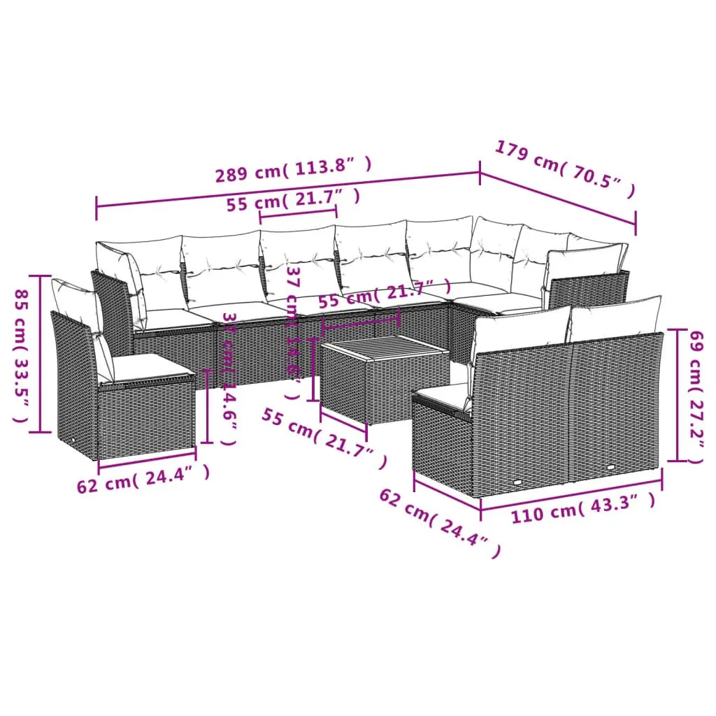 Garden Sofa Set PE Rattan 11 Piece Outdoor Furniture Patio Lounge Beige with Cushions