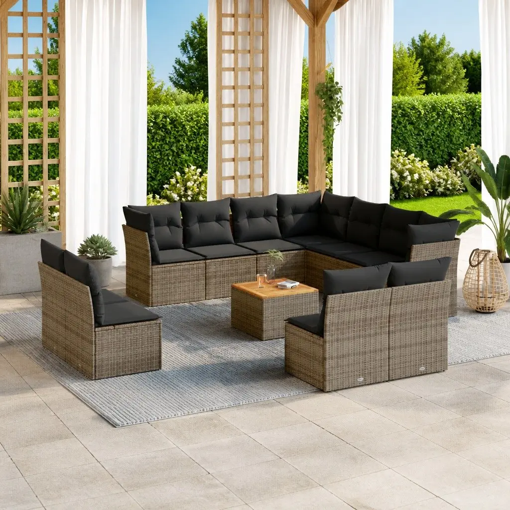 12 Piece Garden Sofa Set with Grey Poly Rattan