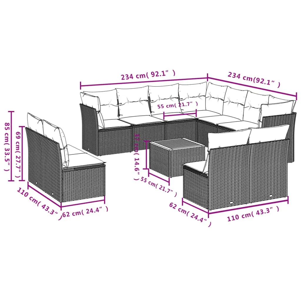 12 Piece Garden Sofa Set with Grey Poly Rattan