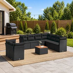 Premium Black Rattan 10-Piece Garden Sofa Set