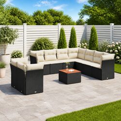10-Piece Black Rattan Garden Sofa Set for Outdoor Comfort