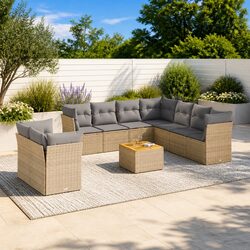 Premium 10-Piece Garden Sofa Set in Beige with Cushions