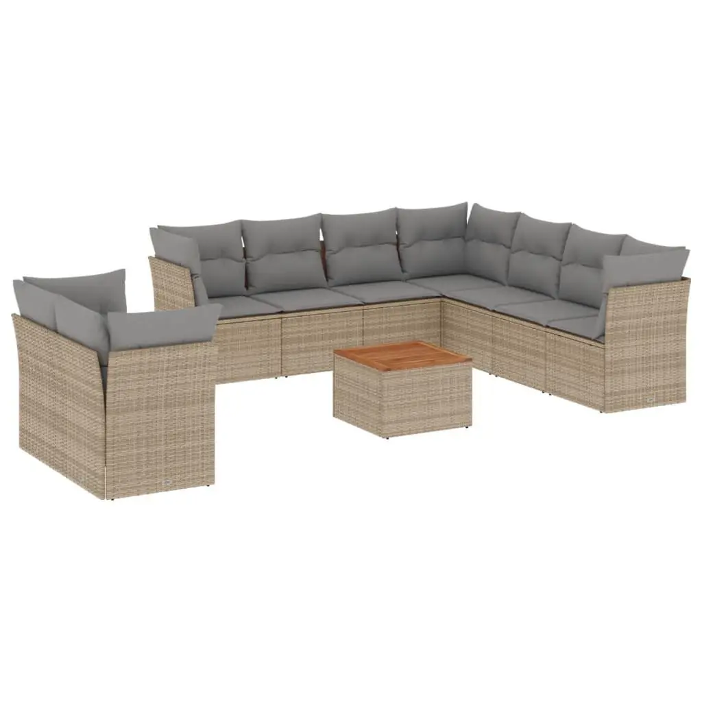 10-Piece Garden Sofa Set in Beige with Cushions