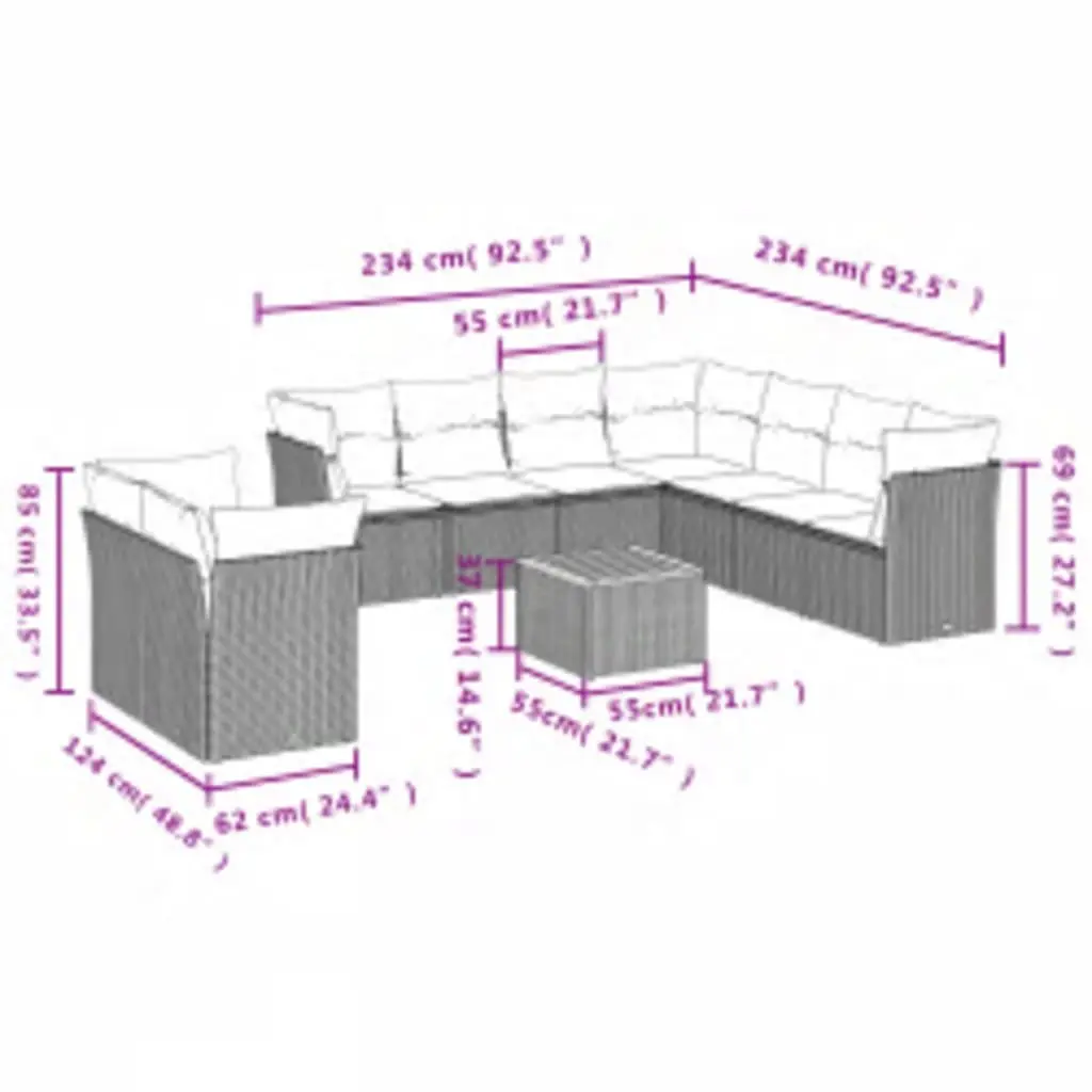 10-Piece Garden Sofa Set in Beige with Cushions