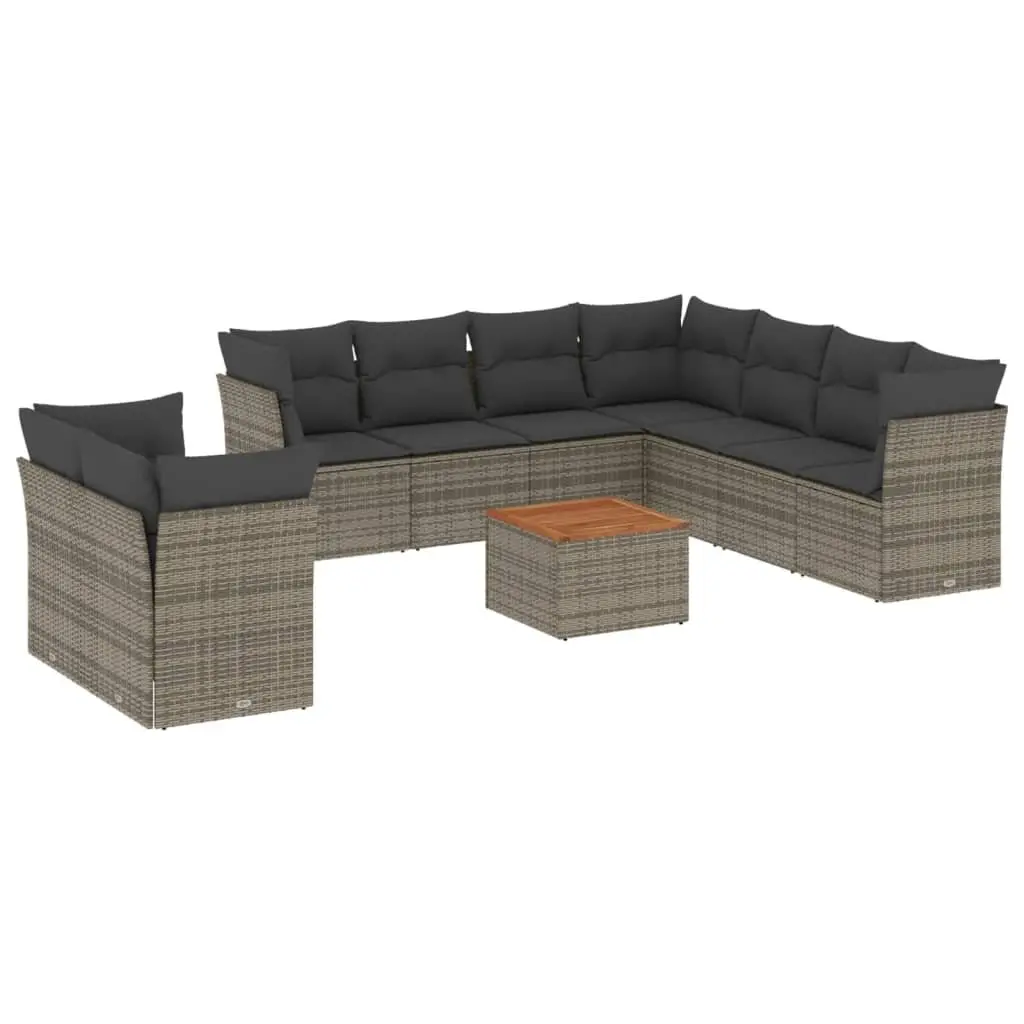 10-Piece Grey Poly Rattan Garden Sofa Set