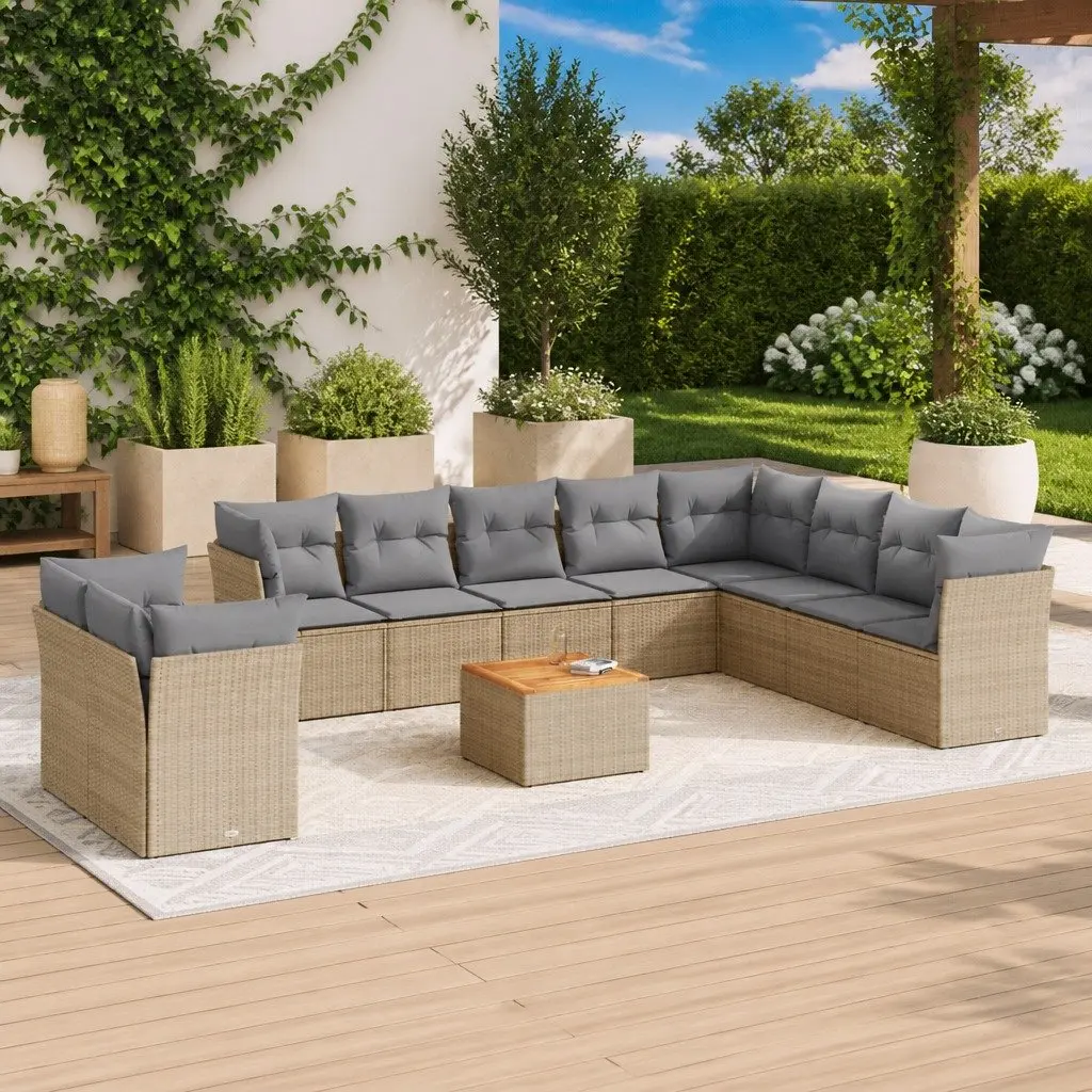Beige Poly Rattan Garden Sofa Set 11 Piece Outdoor Seating