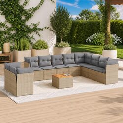 Beige Poly Rattan Garden Sofa Set 11 Piece Outdoor Seating