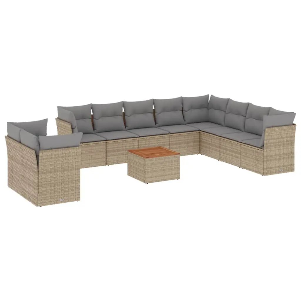 Beige Poly Rattan Garden Sofa Set 11 Piece Outdoor Seating