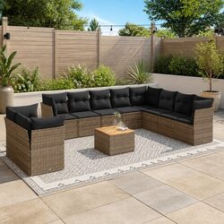 Premium 11-Piece Garden Sofa Set with Grey Cushions