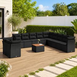 Premium Black Poly Rattan 12-Piece Garden Sofa Set
