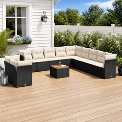 12 Piece Garden Sofa Set with Cushions, Black