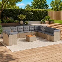 Beige Modular Garden Sofa Set 12 Piece Outdoor Furniture