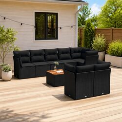 Premium 9 Piece Black Rattan Garden Sofa Set