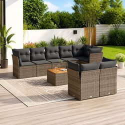 Durable 9 Piece Grey Outdoor Garden Sofa Set with Cushions