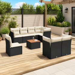 Modular 9-Piece Black Poly Rattan Garden Sofa Set