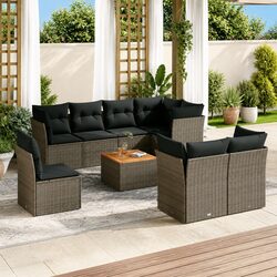 Durable 9 Piece Grey Outdoor Sofa Set with Acacia Table