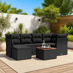 Sturdy 7 Piece Black Poly Rattan Outdoor Sofa Set