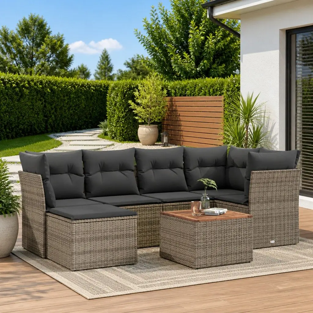 7 Piece Garden Sofa Set with Acacia Wood Table