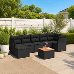Premium 8-Piece Black Poly Rattan Garden Sofa Set