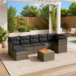 8-Piece Grey Poly Rattan Garden Sofa Set