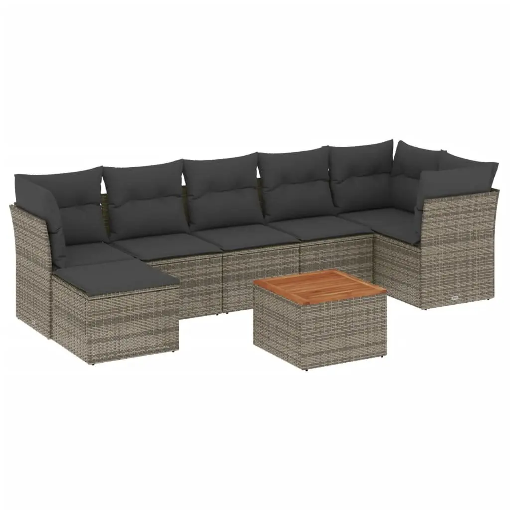8-Piece Grey Poly Rattan Garden Sofa Set
