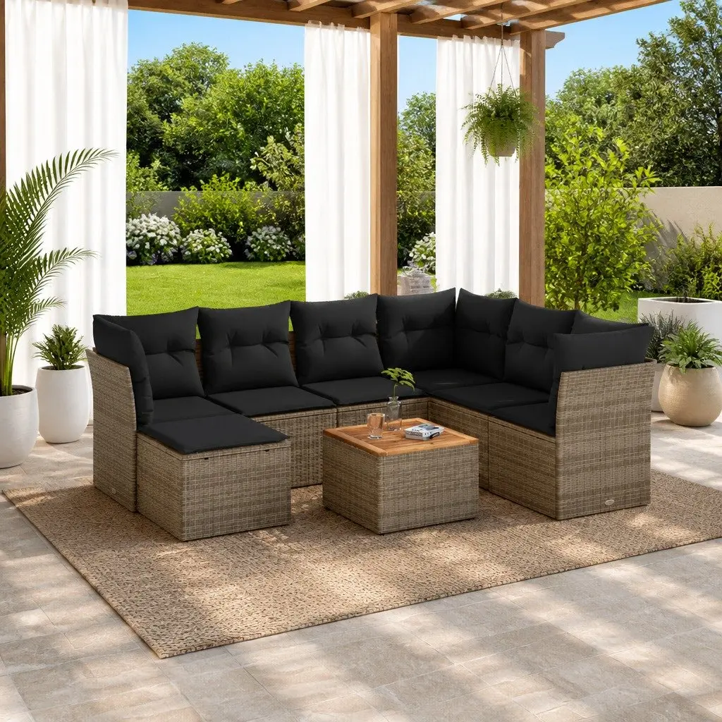 8-Piece Modular Garden Sofa Set with Grey Cushions